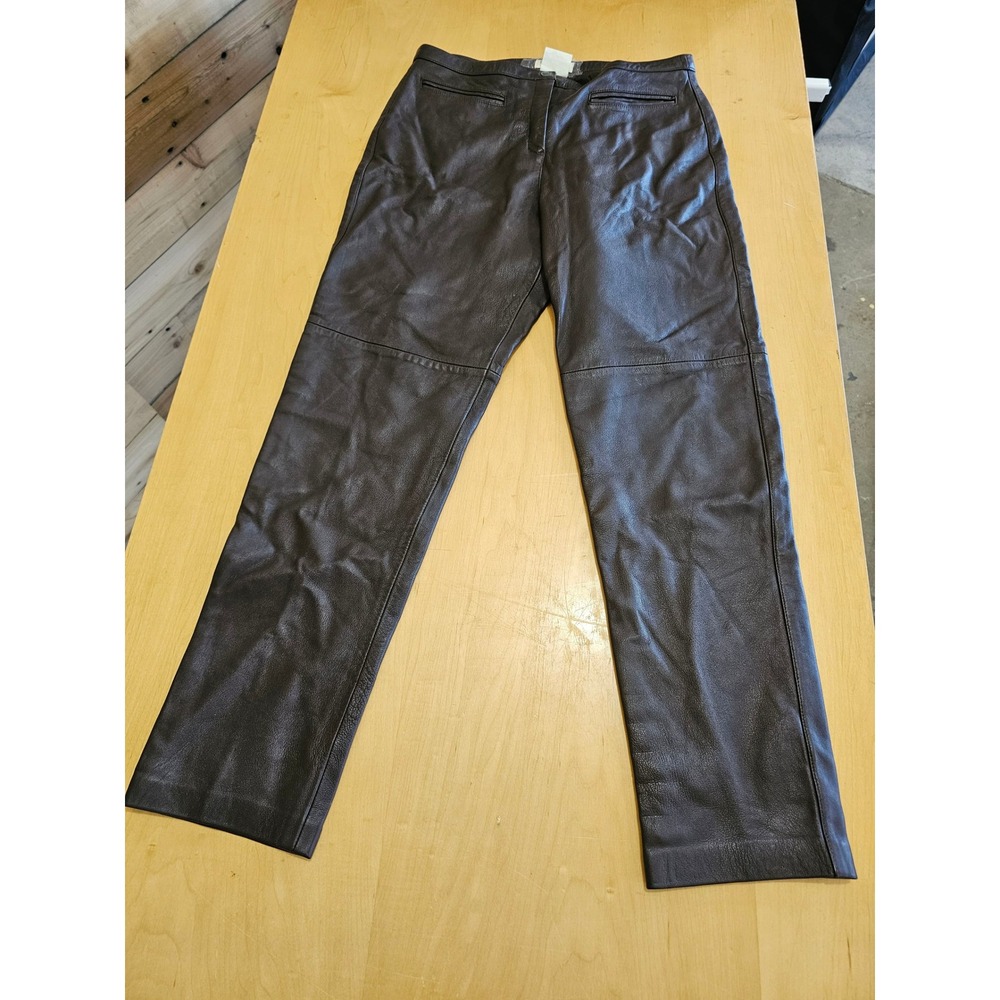 Hugo Buscati Collection Brown 100% Leather Straight Leg Pants Size 14 118129